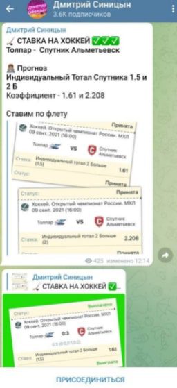Телеграмм Дмитрий Синицын - прогнозы на спорт