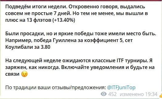 Статистика ставок каппера ITF Focus