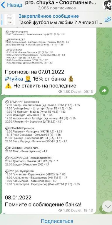 Прогнозы от Pro chuyka в Телеграмм