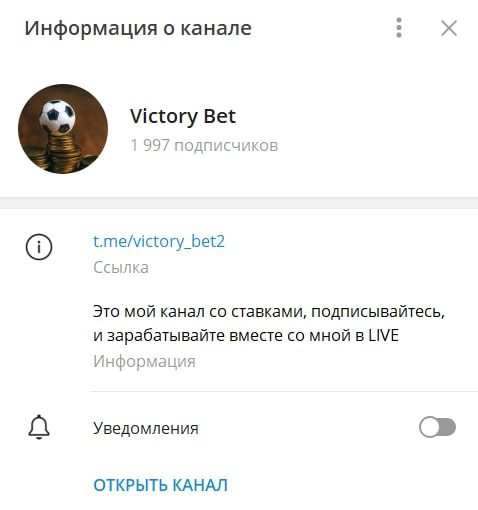 Информация о канале Victory Bet