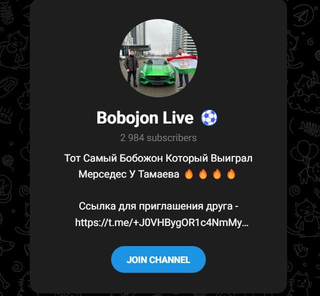 Телеграмм Bobojon Live
