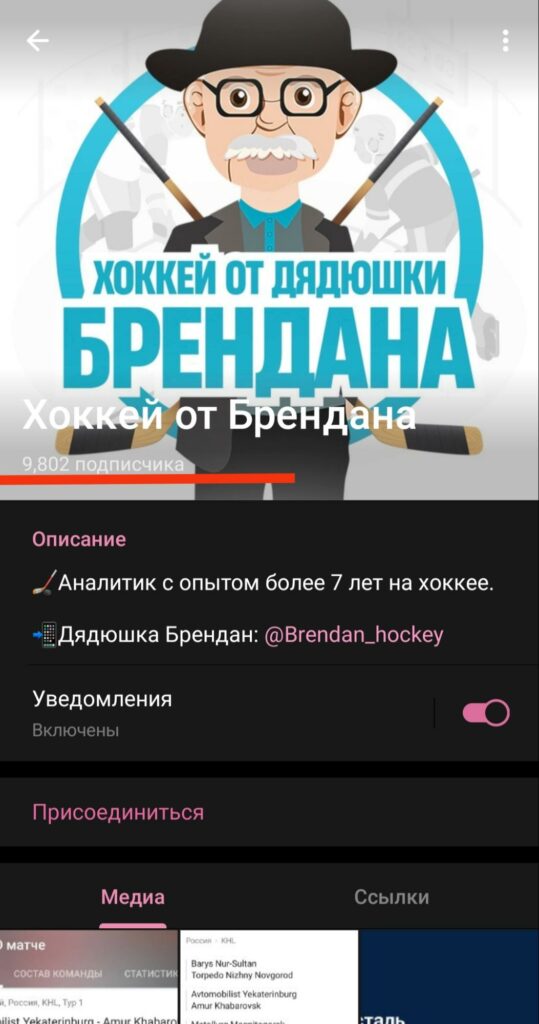 Телеграмм канал Хоккей от Брендана