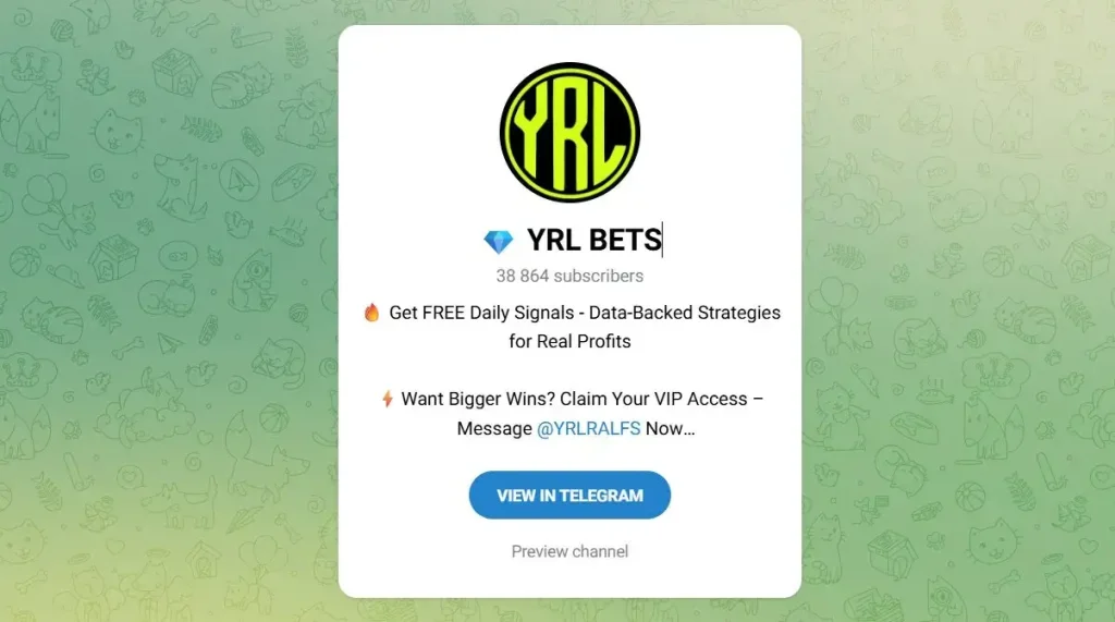 Внешний вид телеграм канала YRL BETS
